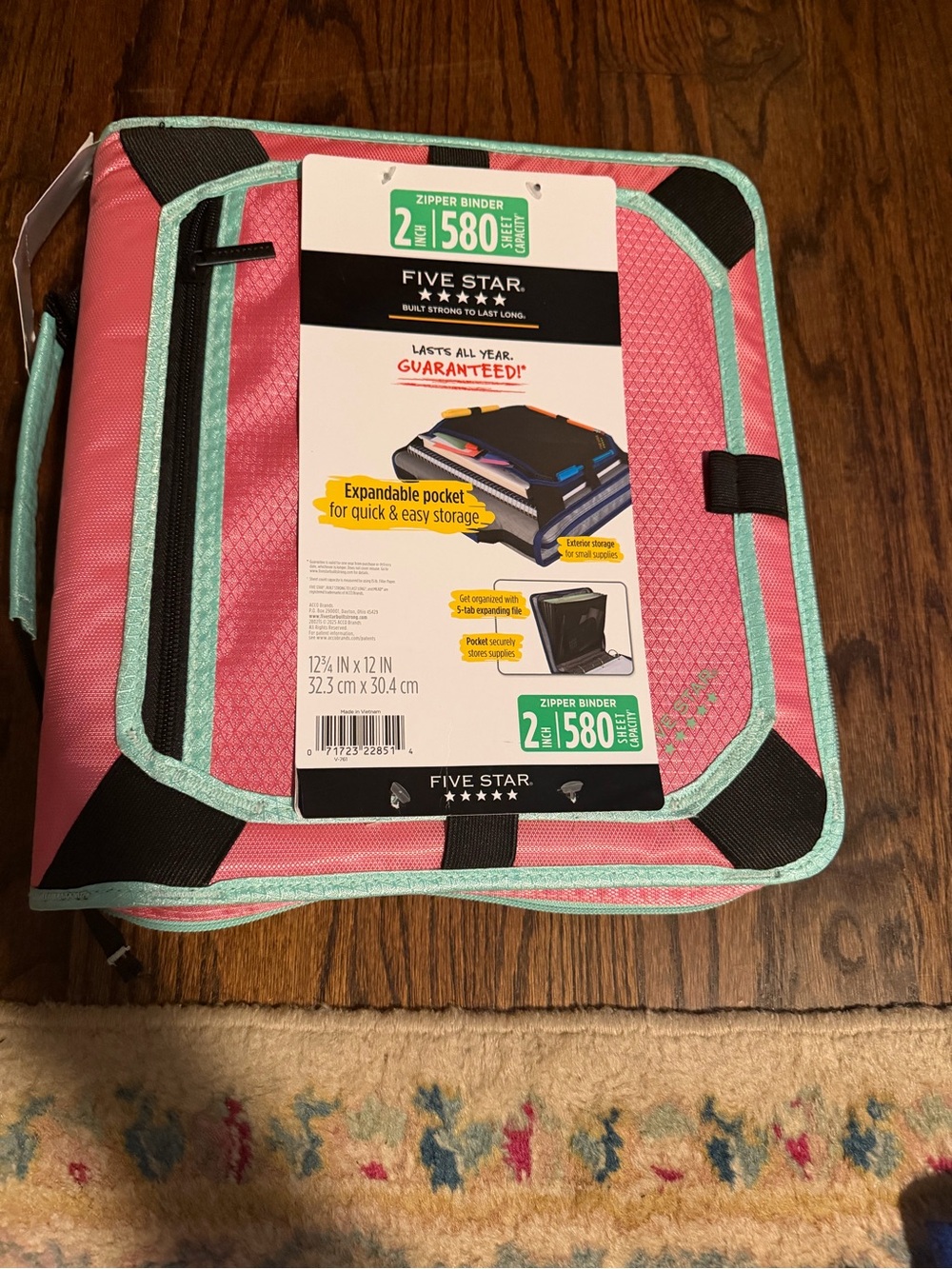 Five Star Pink Zipper Binder with Mint Trim